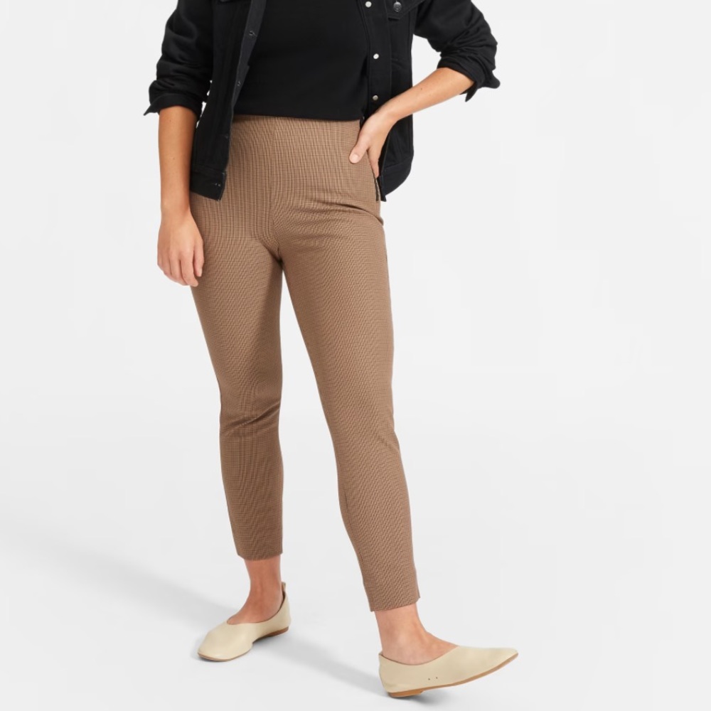 Everlane side zip stretch cotton pants size 4 color cocoa brown houndstooth
